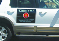 Example of a car magnet with too much text.